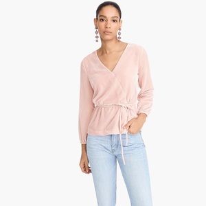 J.Crew Pink Faux-wrap Top In Drapey Velvet